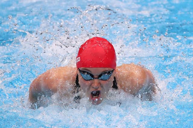 Abbie Wood swam the race of her life but it wasn't enough to make the 200m IM podium. (Photo by Laurence Griffiths/Getty Images)