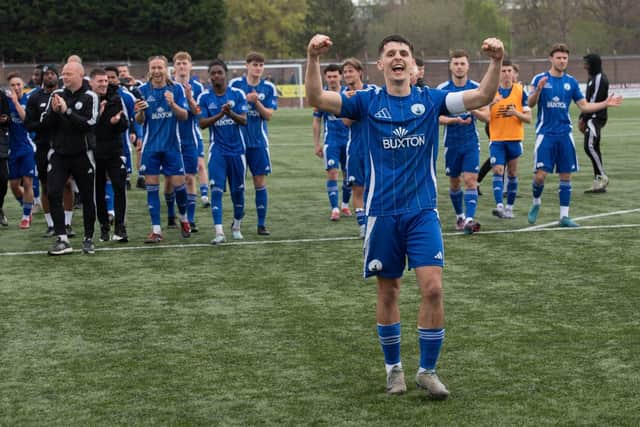Buxton celebrate after Saturday's win. Photo: Buxton FC.