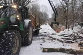 Tractors and other vehicles are being used to remove timber along the trails - one of the reasons why walkers have been urged to adhere to any closures.  Credit: Peak District National Park Authority