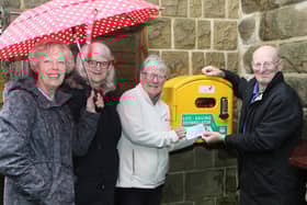 Fairfield W.I. make a donation to help fund the new  Defibrillator at Fairfield Club. W.I. members Angie Palmer and Nina Thompson with President Mary Bramwell and club Secretary Brain Rathbone. Photo Jason Chadwick