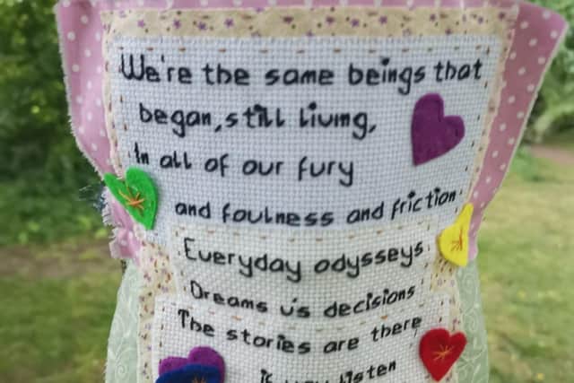 Following on from the burning of the Pride flag in Whaley Bridge LGBT supporters have decorated the trees with positive messages. Pic High Peak Borough Council