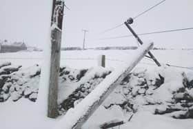 Electricity poles brought down in the High Peak by Storm Arwen.