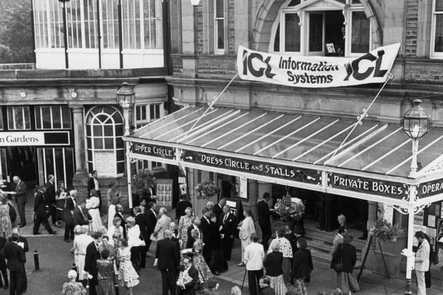 Opera goers gather outside the theatre during the annual festival in the late 1980s