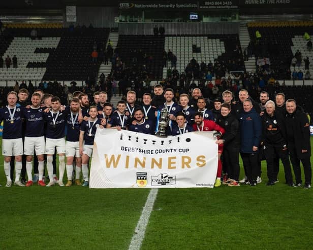 Buxton celebrate their dramatic win. Photo: Buxton FC.