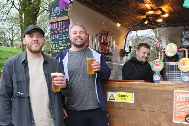 Friends having a quick pint at Buxton's Spring Fair. Pic Jason Chadwick
