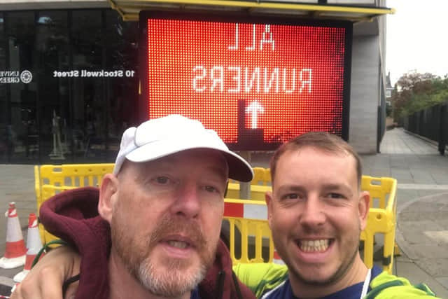 David Reed-Laing and son Josh Reed in London for the marathon last month.