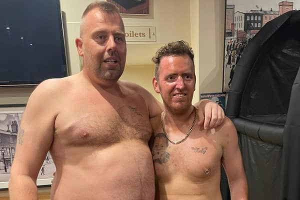 Matthew Marsh and Nathan Furness had extra dark spray tans to raise money for Breast Cancer Now charity. Photo submitted