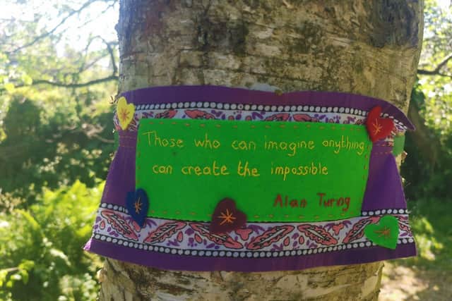 Following on from the burning of the Pride flag in Whaley Bridge LGBT supporters have decorated the trees with positive messages. Pic High Peak Borough Council