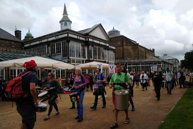 The protest attracted much attention as it passed through Pavilion Gardens.