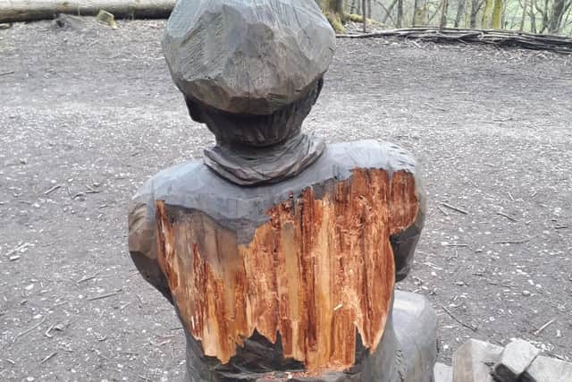 Jack the Limeworker has been vandalised with graffiti carved into him.