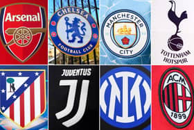 Liverpool; Manchester United; Arsenal; Chelsea; Manchester City; Tottenham Hotspur; Real Madrid; Barcelona; Atletico Madrid; Juventus; Inter Milan and AC Milan will form the new ESL.