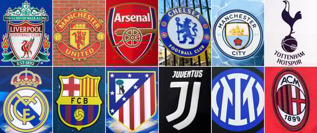 Liverpool; Manchester United; Arsenal; Chelsea; Manchester City; Tottenham Hotspur; Real Madrid; Barcelona; Atletico Madrid; Juventus; Inter Milan and AC Milan will form the new ESL.