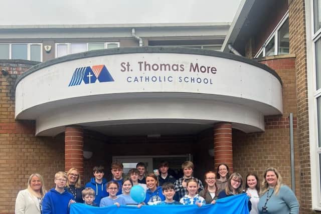 Pupils at St Thomas More - Kelly Collinge is at the front in the centre. Photo submitted