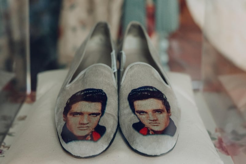 Duchess Deborah was a keen fan of Elvis Presley's music which is noted in these shoes which are part of Erdem's collection.