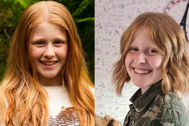 Molly-Rose Stone, 11, before and after her generous haircut.
