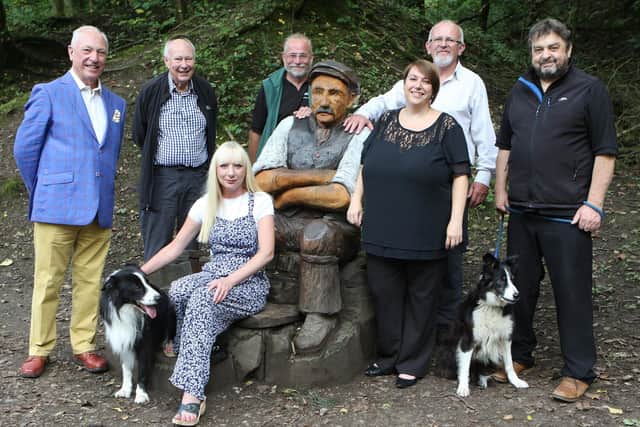 The fundraising target for a female quarry worker statue in Grin Low Woods has been reached. Buxton Civic Association members with William Hartley from the Satterthwaite Bequest and Louise Cooper, Editor of the Buxton Advertiser
