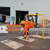 Daniel Heyworth, left, with Tarmac’s Tunstead cement packing plant manager,  Ian Smith.