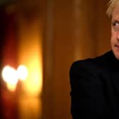 UK Prime Minister Boris Johnson looks on during a virtual press conference at Downing Street (Photo by Leon Neal/Getty Images)