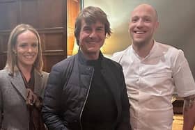 Tom Cruise with Kate Stephan and Lee Smith, the owners of  Restaurant Lovage in Bakewell.