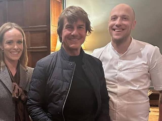Tom Cruise with Kate Stephan and Lee Smith, the owners of  Restaurant Lovage in Bakewell.
