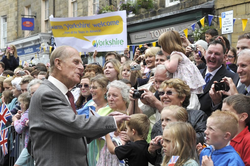 Prince Philip talks to young and old in Bondgate Within, Alnwick town centre.