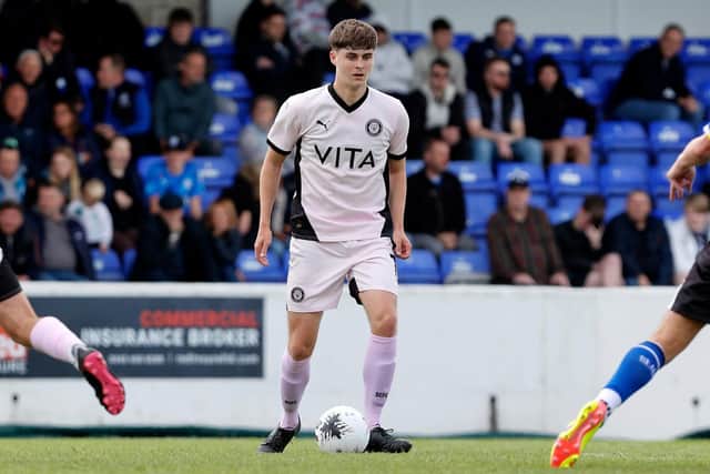 Ethan Mann in action for Stockport last weekend. Photo: Stockport County FC.