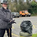 Mike Greensmith has been litter picking after the the bin was removed from Bowden Bridge car park in Hayfield.