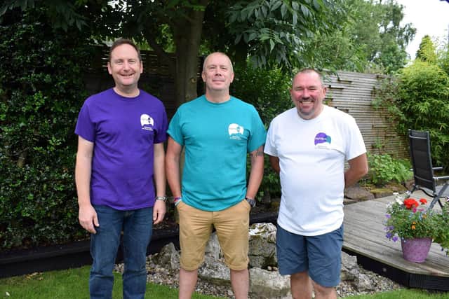 (L-R) Tim Owen , Mike Palmer , and Andy Airey. who are walking 300 miles in memory of their daughters who took their own lives.