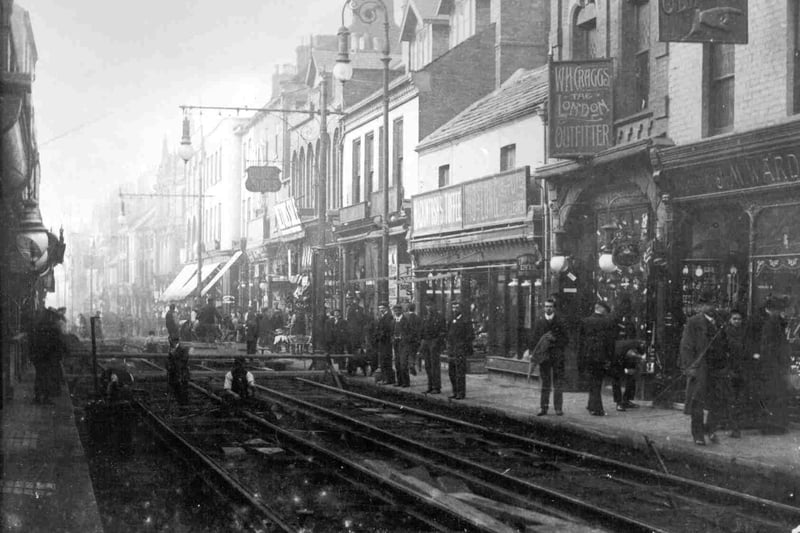 Electric tramway on Chesterfield High Street.