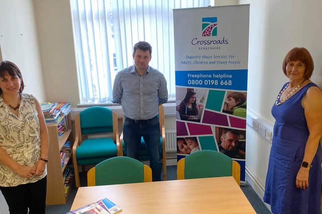 Robert Largan MP on a visit to the Crossroads Derbyshire HQ last year.