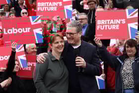Labour Party leader Keir Starmer embraces newly elected East Midlands Mayor Claire Ward.