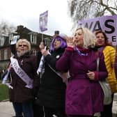 Women against state pension inequality (WASPI) protest outside the Houses of Parliament in central London . Photo: ISABEL INFANTES/AFP via Getty Images