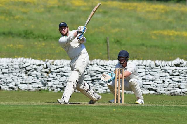James Lythgoe hits six on his way to 101 for Old Glossop against Whaley Bridge. Photo by John Fryer.