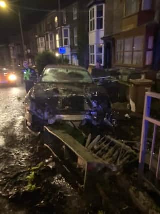 A black Audi crashed into railings on Fairfield Road in the early hours of Thursday November, 30. Photo submitted