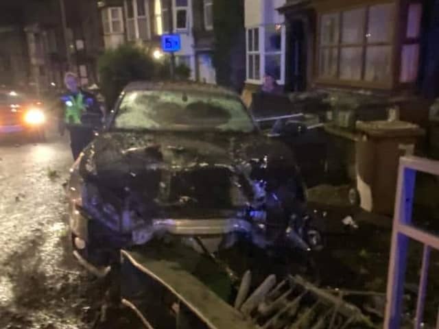 A black Audi crashed into railings on Fairfield Road in the early hours of Thursday November, 30. Photo submitted