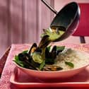 Fragrant Thai Green Curry Mussels With Rice.