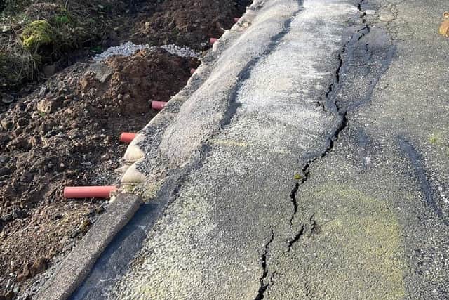 The current damage to Leashaw caused by the landslip.