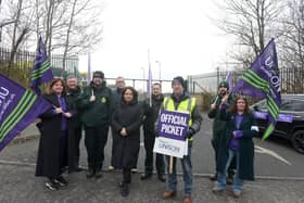 MP Julie Elliott alongside paramedics on the picket line outside Sunderland Ambulance station.