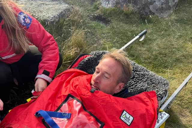Ben Fogle was given the special treatment by Edale Mountain Rescue Team. Photo EMRT
