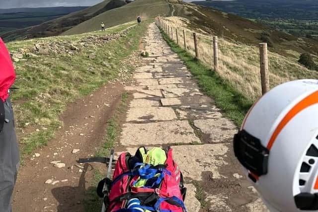 An air ambulance was deployed to the scene. 
Photo: Edale MRT
