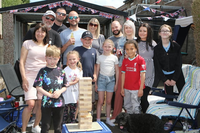 Lathkill Grove residents enjoying a game of jenga during their platinum jubilee street party