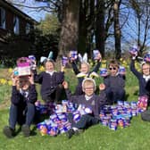 Children from Royal School for the Deaf Derby with some of the eggs.