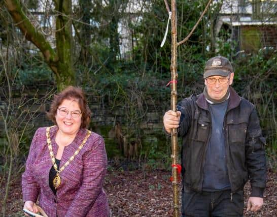 Derbyshire County Council civic chairman Jean Wharmby with countryside service landscape construction officer Pete Bunting.