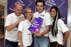 Picture shows Local Contestants , L to R,  Lee Machen from Barnsley South Yorks, Aimee Dowing from Doncaster, Patrick Ahern, from Mexborough,  Leannne Paterson  from Doncaster, who will compete against each other by living in a box In the Phone Book from BT"S Living by the Book, at the Oasis in Meadowhall Sheffield