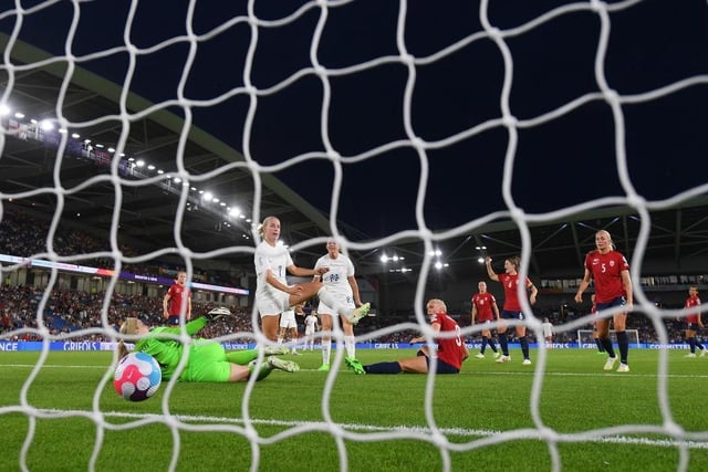 Beth Mead scores England's eighth goal on a night to remember.