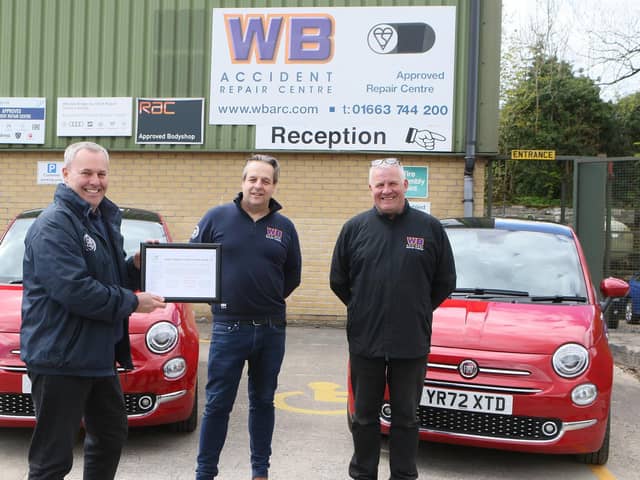WB Repair Centre, Karl Hales, Ezra Garside and Dave Ferguson are carbon negative - making them the first in the world in their industry to achieve this status. Photo Jason Chadwick