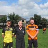 Ref Steve Tuft with the captains of Dove Holes and Dronfield Woodhouse.