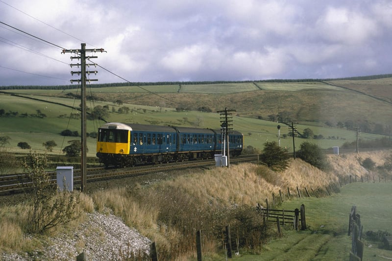 Vale of Edale. The 10.08 ex New Mills for Sheffield heads east for Hope in 1985. (Photo by Rail Photo/Construction Photography/Avalon/Getty Images)