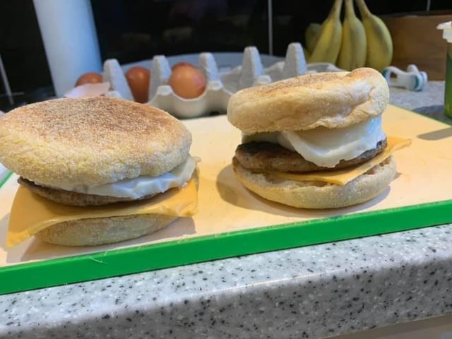 Nigel Fitch must be popular with his homemade take on the famous sausage and egg McMuffin!