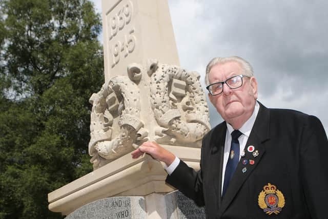 Royal British Legion President John Cooke at the rebuilt Whaley Bridge War Memorial